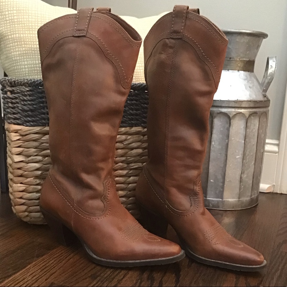 Cathy Jean Brown Leather Western Heeled Boots